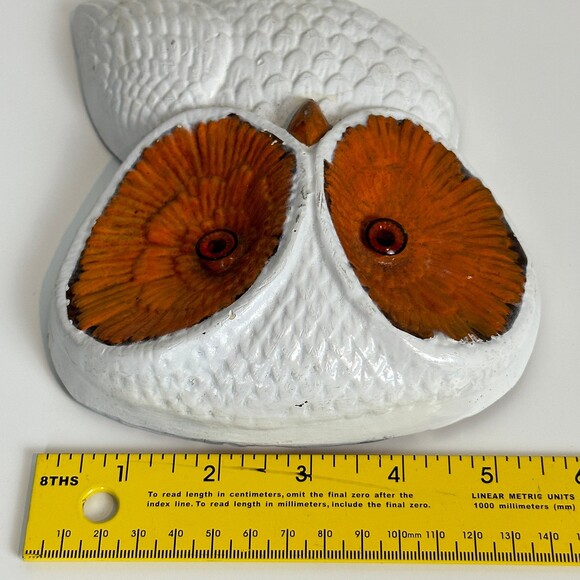 Vintage Chalkware Owl Wall Hanging White Brown 70s Boho Nature - Picture 6 of 7